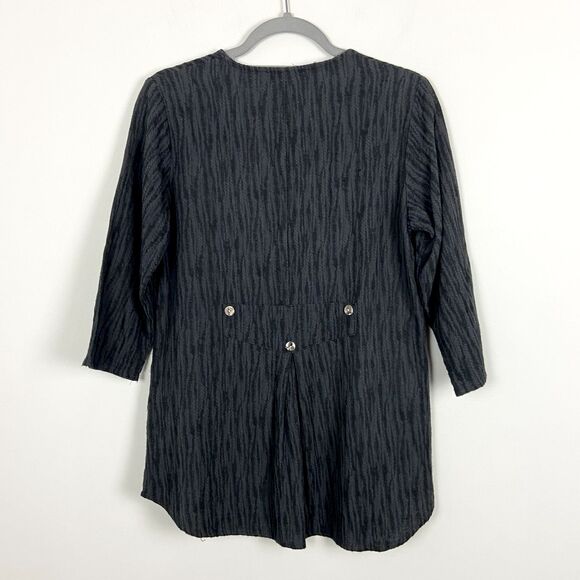 Toofan Top Womens Small Gray Lagenlook Button Up Pockets Textured‎ Woven Classic - Picture 3 of 7